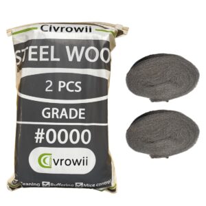 (2 pack) civrowii 0000 steel wool hole filler, gap blocker, barrier, also for glass fine, steel wool pads for chrome or wood polishing (2)