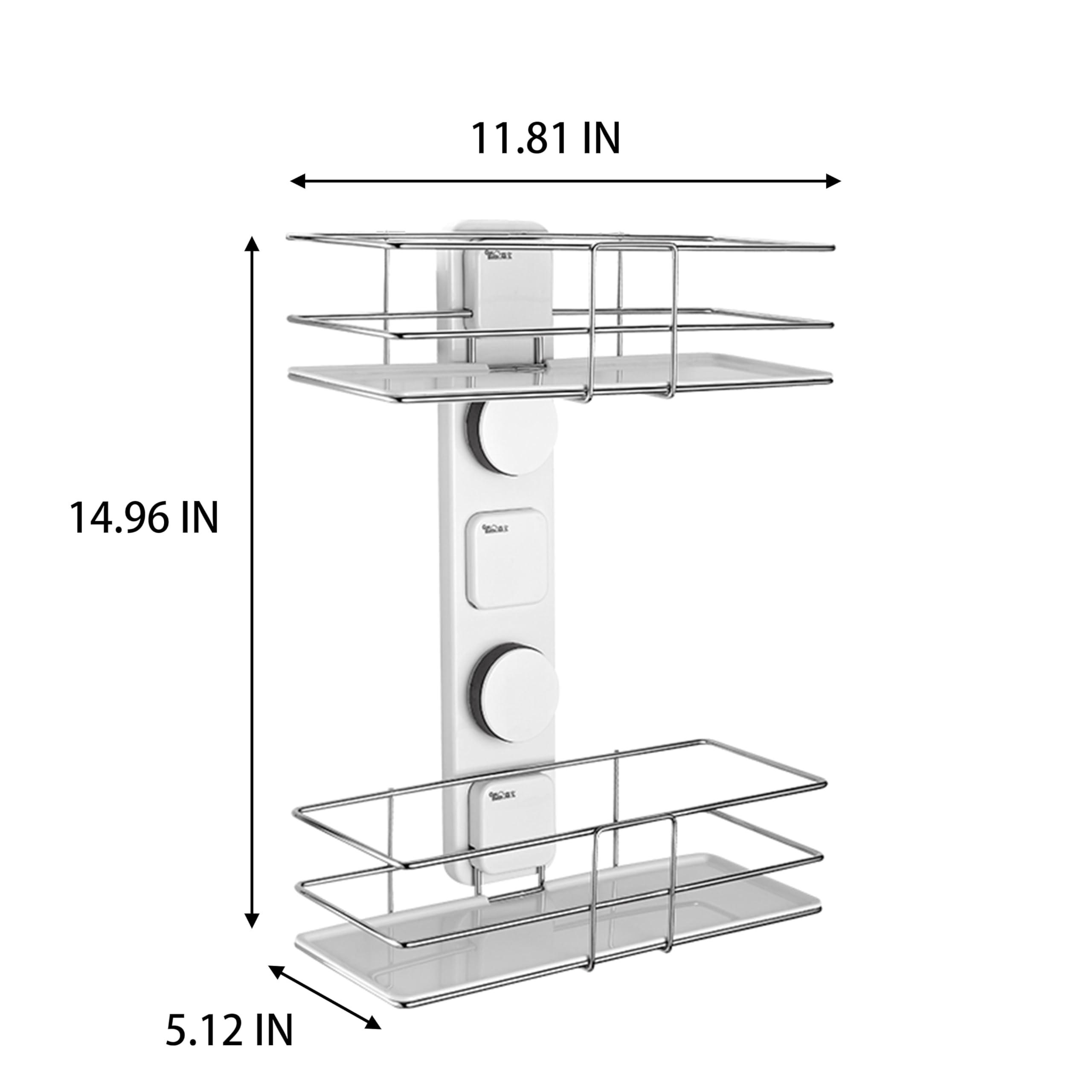 HAIJUFX Adhesive Shower Caddy - Stainless Steel & Abs Shower Shelves For Inside Shower, White + Silver, Suction & Glue Installation - Perfect For Shampoo Storage