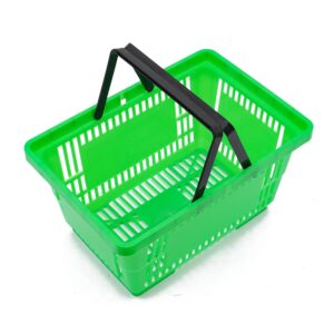 RABEEXP 12 Pcs Shopping Baskets 28L 7.4Gal Plastic Shopping Baskets with Handles, Portable Grocery Basket for Supermarket Retail Shop Book Store Laundry, 18.9x13x10.2 Inch (Green)