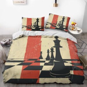 aimery chess duvet cover and comforter set – artistic and strategic chess piece design, premium microfiber bedding for a thoughtful and unique bedroom decor (king (104"x90"),05)