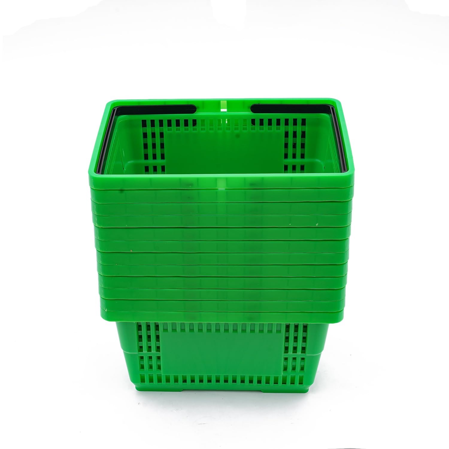 RABEEXP 12 Pcs Shopping Baskets 28L 7.4Gal Plastic Shopping Baskets with Handles, Portable Grocery Basket for Supermarket Retail Shop Book Store Laundry, 18.9x13x10.2 Inch (Green)