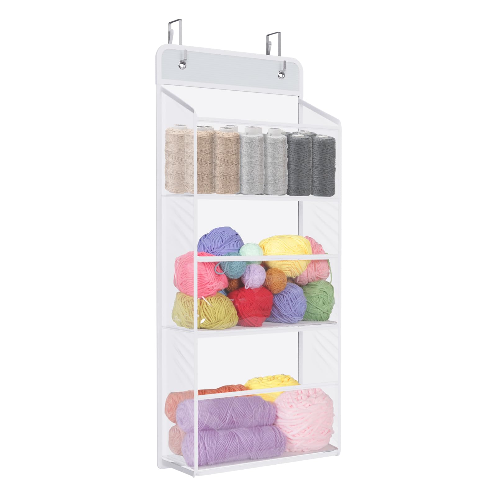 Univivi Door Hanging Yarn Storage Organizer, Knitting and Crochet Organizer Yarn Ball Storage with 3 Clear Plastic Pockets & Hooks for Knitting Needles, Crochet Hooks, Yarn Balls