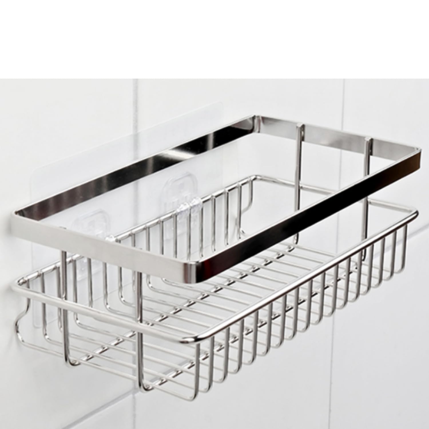 Adhesive Shower Caddy Compact Shelf Organizer Holder Bathroom Kitchen Self Adhesive Compact Storage for inside Shower Rack No Drilling Multipurpose Wall Mounted Stainless Steel Basket Rustproof