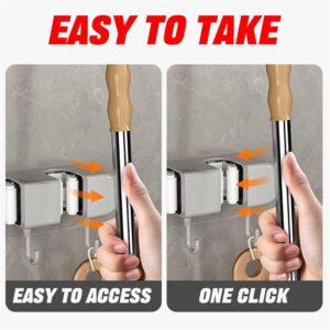 Flaviau Punch Free Multifunctional Mop Holder, 2024 New Mop and Broom Holder Wall Mount, Heavy Duty Self Adhesive Mop Holder Wall Mounted, Non-Slip Solid for Home Kitchen Garden (1, White (B))