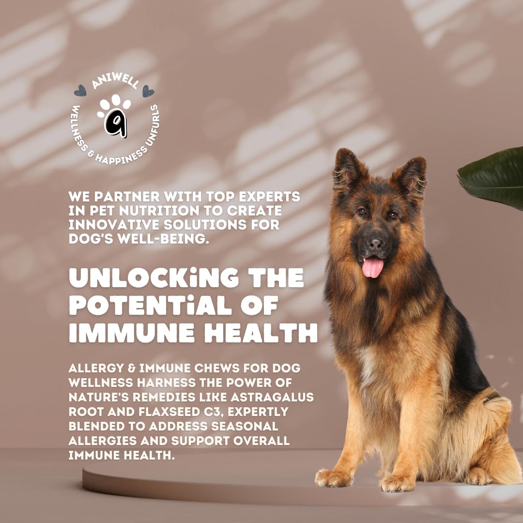 Aniwell Allergy & Immune Support Chews for Dogs – Powered by Astragalus Root & Flaxseed C3 – Promotes Seasonal Allergy Relief, Gut & Digestive Health – Soft Chews