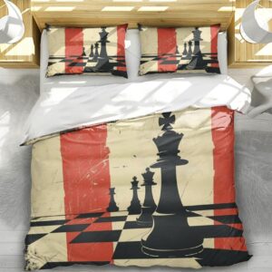 Aimery Chess Duvet Cover and Comforter Set – Artistic and Strategic Chess Piece Design, Premium Microfiber Bedding for a Thoughtful and Unique Bedroom Decor (King (104"x90"),05)