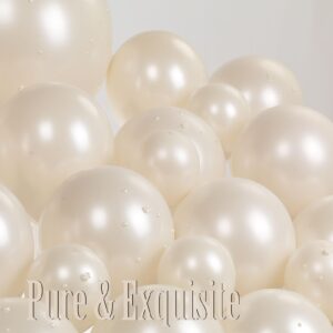 Pearl White Sand Balloon Arch bridal balloons Double Stuffed Balloons Arch With Pearl and Camellia Stickers Bridal Shower Balloon Arch Garland For Wedding Birthday Baby Shower Decorations