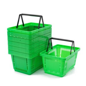 RABEEXP 12 Pcs Shopping Baskets 28L 7.4Gal Plastic Shopping Baskets with Handles, Portable Grocery Basket for Supermarket Retail Shop Book Store Laundry, 18.9x13x10.2 Inch (Green)