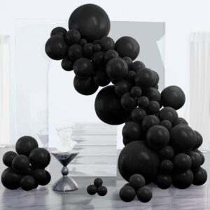 partywoo black balloons 123 pcs black matte balloons different sizes pack of 18 12 10 5 inch black balloon arch kit black balloon garland for birthday graduation halloween party decorations black-y18