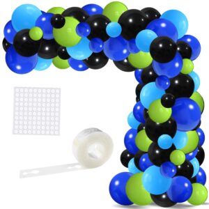 blue black green balloon arch garland kit - video game balloon arch blue black balloons lime green balloons for video game miner birthday graduation halloween party decors