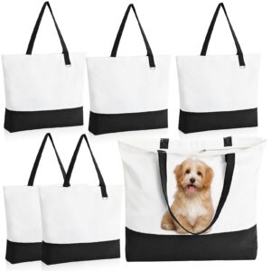 hwjh 6 pack canvas tote bags with zipper, blank reusable grocery bags, widened washable bag with inner pocket, shopping travel large tote bags for diy heat transfer, birthday gifts for women (black)