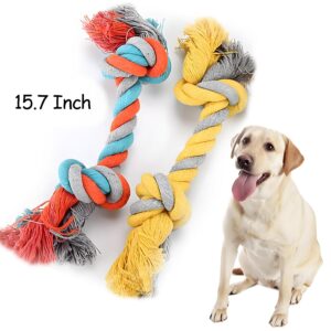 LUCKITTY 2 Pack 15.7 Inch Dog Rope Toys for Large Aggressive Chewers, Heavy Duty Dog Rope Toy, Indestructible Dog Chew Toys, Teeth Cleaning, Yellow Orange