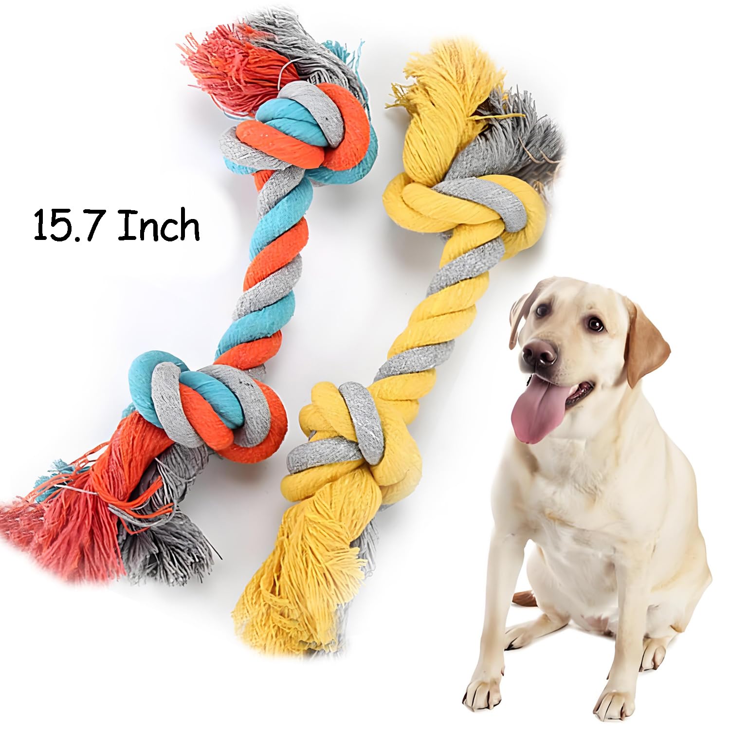 LUCKITTY 2 Pack 15.7 Inch Dog Rope Toys for Large Aggressive Chewers, Heavy Duty Dog Rope Toy, Indestructible Dog Chew Toys, Teeth Cleaning, Yellow Orange