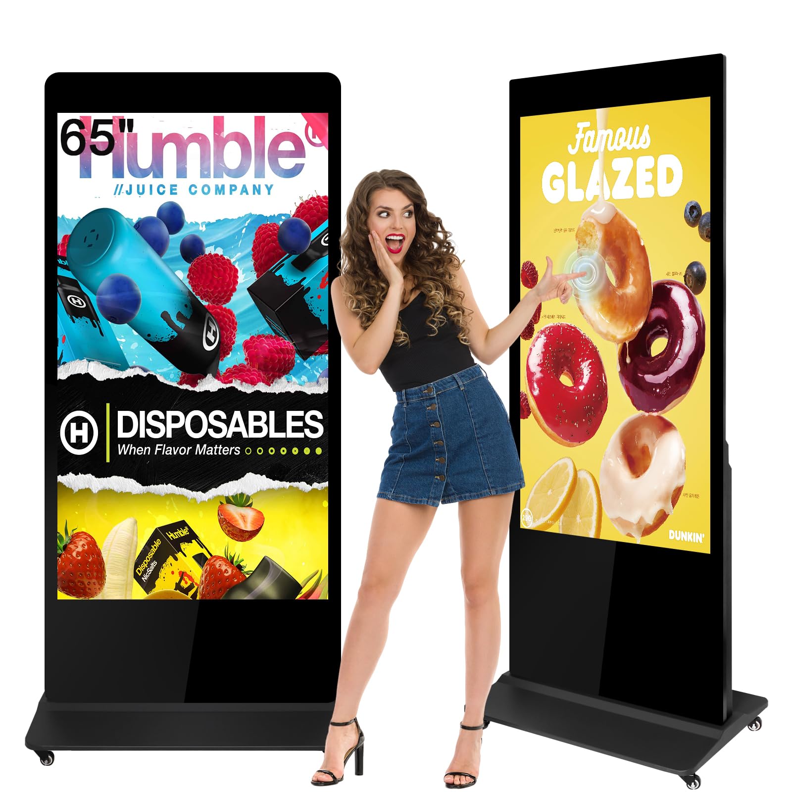 ZLPOWER 65" Digital Signage Kiosk Touch Screen Digital Kiosks Interactive Displays Floor Standing 4K IPS LCD Screen Commercial Totem with Android 11 System Interactive Advertising Media Player