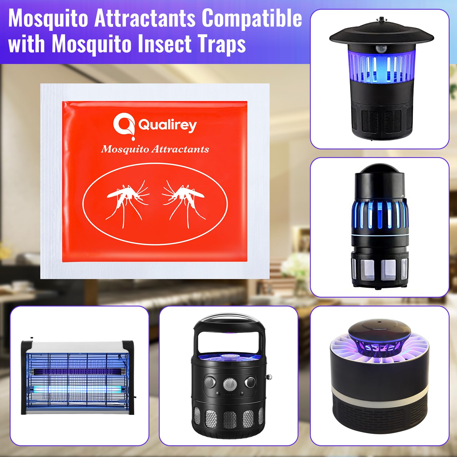 Qualirey 6 Pcs Mosquito Attractants for All Bug Zapper Bait Refill, Safe Mosquito Lures Fly Bait, Clip on Mosquito Trap Attractant Bait Hang Bug Zapper Refill for Indoor Outdoor