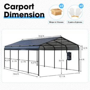 COBANA Metal Carport, 12X20 FT Heavy Duty Carport Canopy with Steel Roof and Frame, Car Shelter Garage for Pickups, Cars, Boats and Tractors