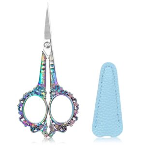 andibro small precision scissor, small embroidery scissors with pu cover sewing scissor embroidery crafting threading scissor for needlework craft art work manual handicraft diy tool(blue)