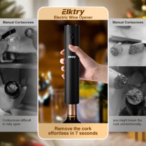 Elktry Electric Wine Opener, Automatic Electric Corkscrew Wine Opener,Battery Operated with Foil Cutter, Wine Pourer&Vacuum Stoppers,Christmas Gift for Family and Friends