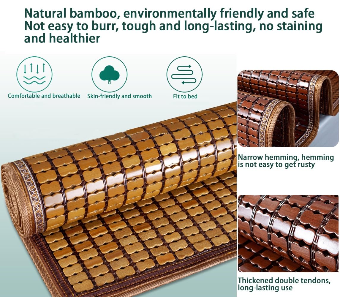 Natural Bamboo Summer Sleeping Mat, Foldable Cooling Mat for Bed, Home Quick Cooling Textile Rattan Mat, Bamboo Sleeping Mat for Home School Dormitory, Brown(Twin(39.4"*74.8"))