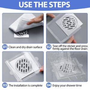 25 Pcs Disposable Shower Drain Hair Catcher 4.1inch Shower Drain Cover Mesh Stickers Hair Catcher Shower Drain Floor Drain Sticker for Bathroom Laundry Bathtub Kitchen Sink Drain(Square with Handle)