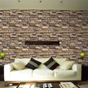 Yancorp 18"x120" Brick Wallpaper Peel and Stick Modern Stone Contact Paper Backsplash Self-Adhesive Wall Paper Kitchen Bedroom Accent Wall Brown Beige Removable Wallpaper