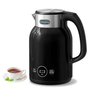 dezin electric kettle temperature control, 1.7l stainless steel electric tea kettle with led display, 1200w rapid boil, 12h keep warm, 9 presets modes hot water boiler heater for tea, coffee, black