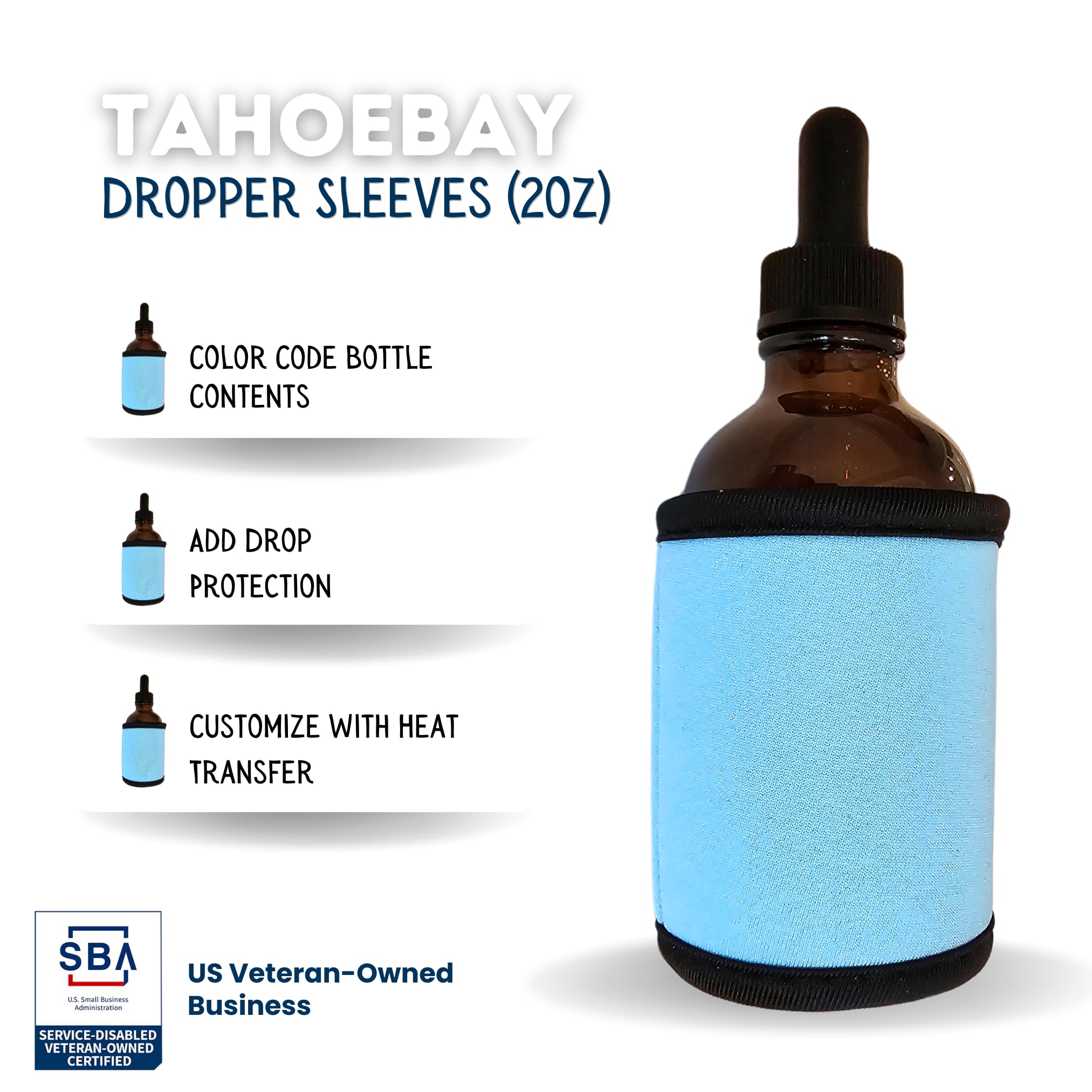 TahoeBay Dropper Bottle Sleeves (12-pack) Thick Neoprene Protector for Tincture Glass Bottles with Eye Droppers for 1oz, 2oz, 4oz Essential Oils (2oz Essential Colors)