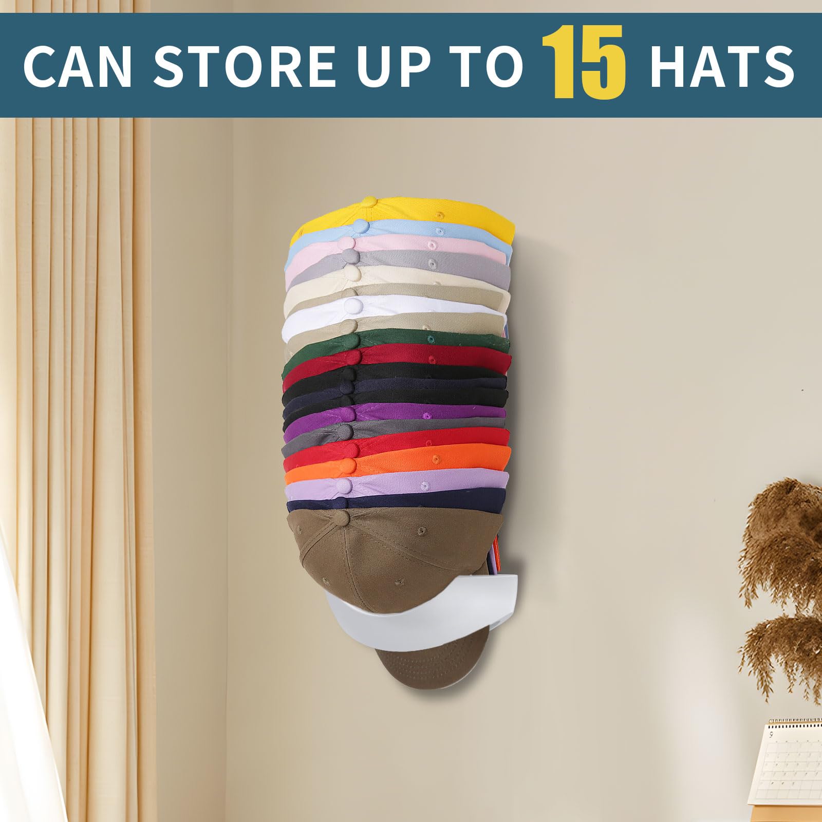 ZUKEY Hat Rack, Hat Storage Organizer for Baseball Caps, Easy Installation, Cap Holder Organizer for Closet, Door, Various walls, White