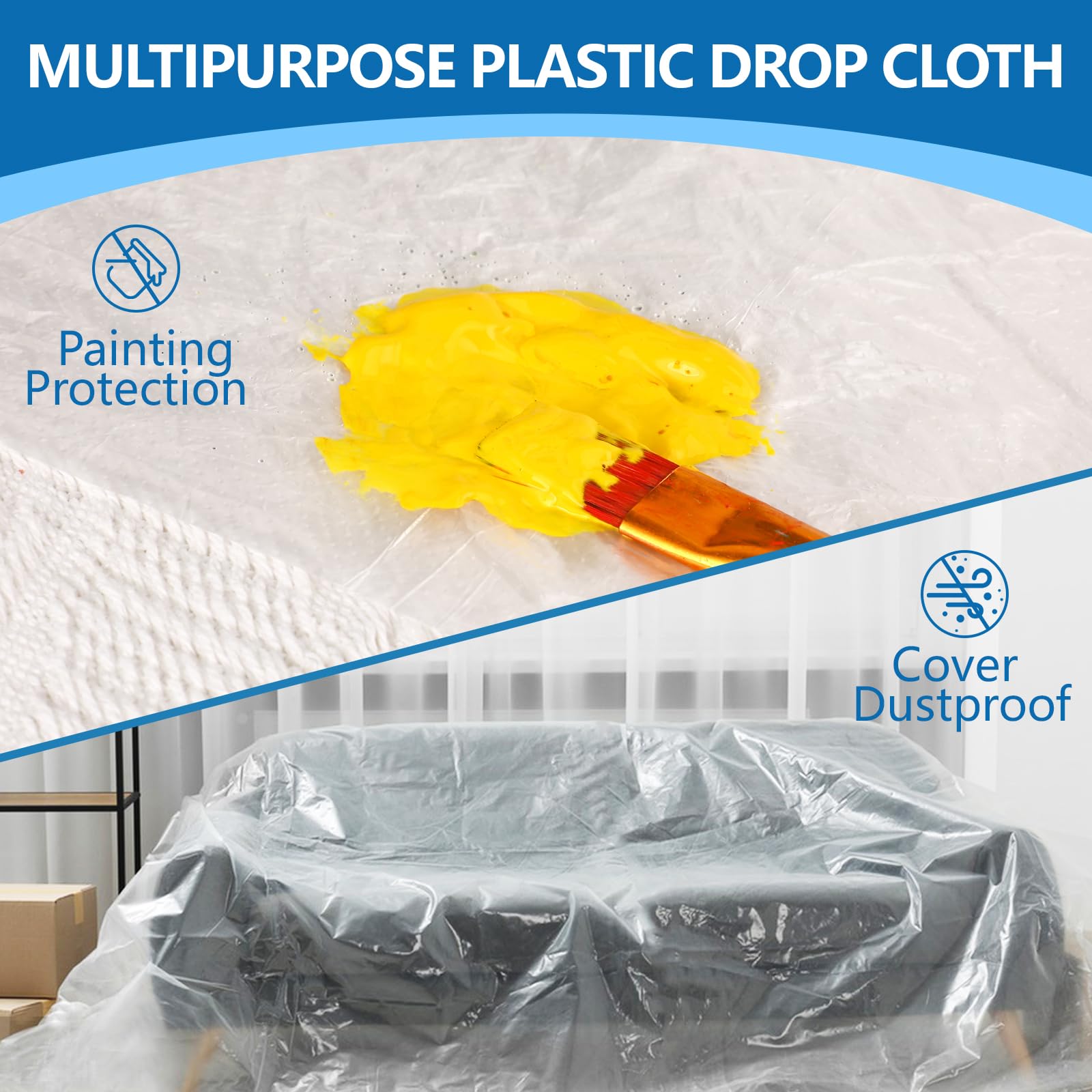 8 Pieces Plastic Drop Cloth for Painting, 9 x 12 Feet Painters Plastic, Waterproof Clear Plastic Tarp, Dustproof Plastic Sheeting for Furniture Cover