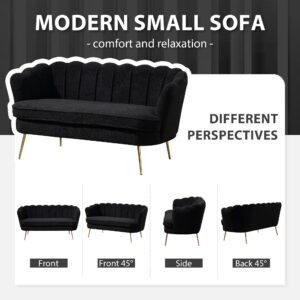 Aoiy & Wifon 59" W Loveseat Sofa, Mid-Century Settee Loveseat, Comfy Small Loveseat for Small Spaces/Living Room/Office, Boucle, Black