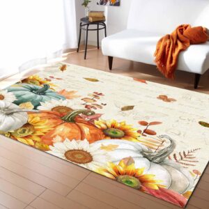 fall area rug 2x3 ft thanksgiving pumpkins golden sunflowers washable area rugs vintage floral leaves non shedding floor carpet rubber backing non-slip indoor mats for living room bedroom kitchen