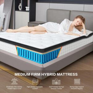 G LAXIA 10 Inch White Queen Spring Mattress,Medium Firm with Gel Memory Foam,Individually Pocketed Coil,Fiberglass-Free Fire Retardant CertiPUR-US Certified,80"*60"*10"