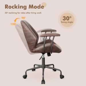 Mid Back Office Chair Mid Century Modern Executive Chair,Lumbar Support Ergonomic Home Office Desk Chair,Rolling Swivel Task Chair Task Chair Armrests Height Adjustable,350lbs (Dark Brown)