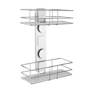 haijufx adhesive shower caddy - stainless steel & abs shower shelves for inside shower, white + silver, suction & glue installation - perfect for shampoo storage