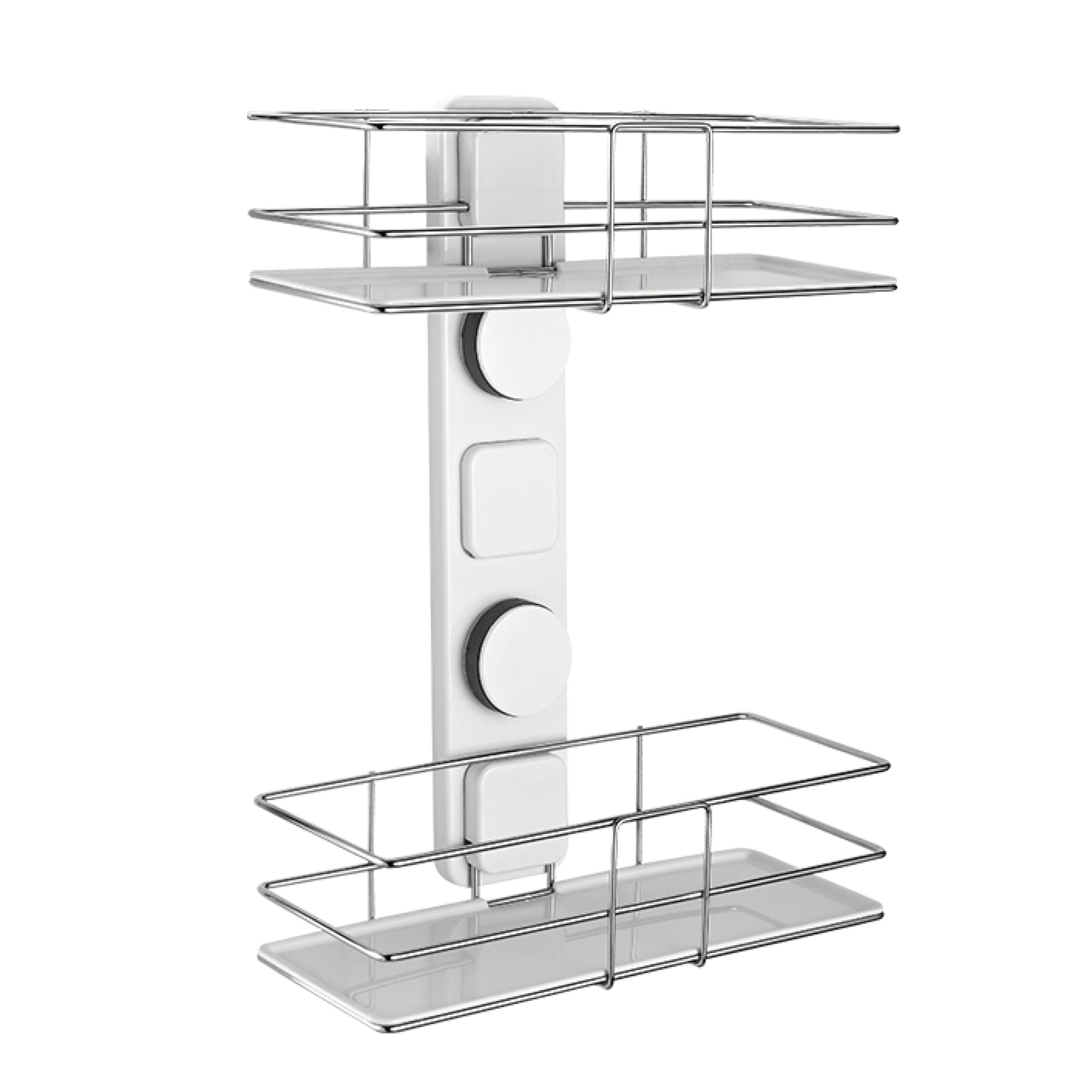 HAIJUFX Adhesive Shower Caddy - Stainless Steel & Abs Shower Shelves For Inside Shower, White + Silver, Suction & Glue Installation - Perfect For Shampoo Storage