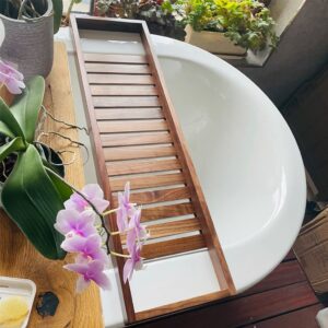 Owbnaa Luxury Wooden Bath Tray Caddy - Black Walnut/Beechwood Adjustable Bathtub Holder - Versatile Spa Shelf and Bathroom Decor (Black Walnut,86 * 22cm), XX04BT