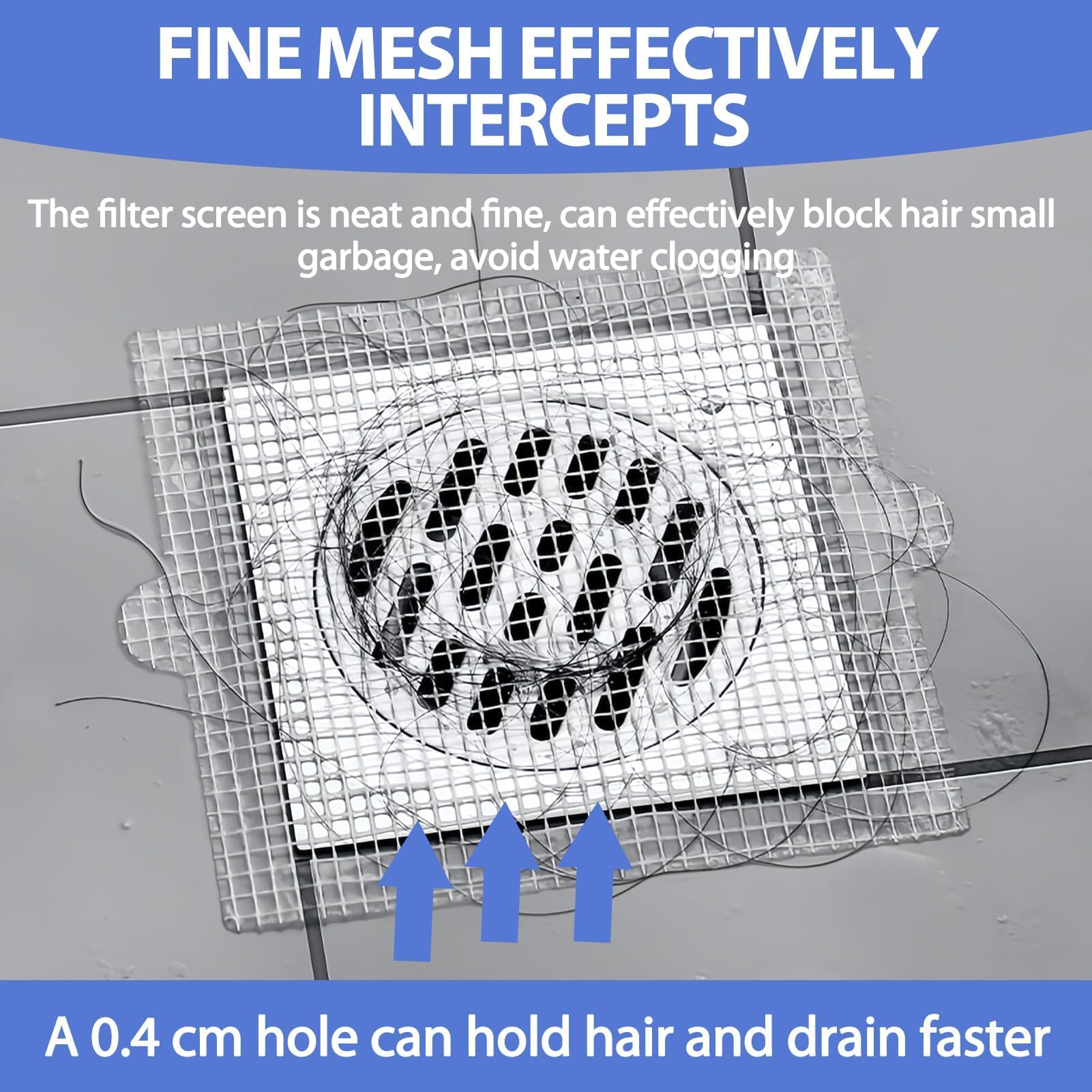 25 Pcs Disposable Shower Drain Hair Catcher 4.1inch Shower Drain Cover Mesh Stickers Hair Catcher Shower Drain Floor Drain Sticker for Bathroom Laundry Bathtub Kitchen Sink Drain(Square with Handle)