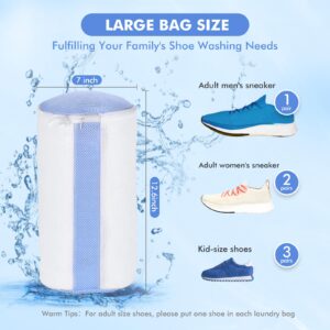 Teletrogy 2 Pcs Shoe Washing Machine Bags, Laundry Bag for Shoe Washer and Dryer, Reusable Shoe Cleaning Bag Fluffy Fiber Inside, Sneaker Mesh Laundry Bags for All Shoes, Large Size, 7 x 13 Inches