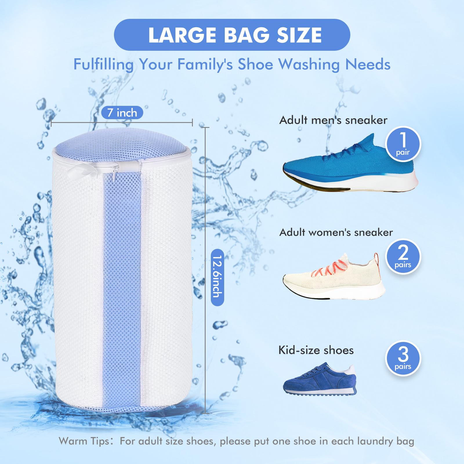 Teletrogy 2 Pcs Shoe Washing Machine Bags, Laundry Bag for Shoe Washer and Dryer, Reusable Shoe Cleaning Bag Fluffy Fiber Inside, Sneaker Mesh Laundry Bags for All Shoes, Large Size, 7 x 13 Inches