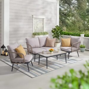 OC Orange-Casual Patio Furniture Loveseat with Thick Cushions,Outdoor Wicker Double Chair Conversation Sofa for Backyard,Garden, Beige Wicker