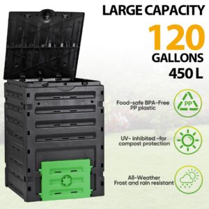 SUPER DEAL Garden Compost Bin 120 Gallon (450 L) Outdoor Large Capacity Composter BPA-Free Material for Fast Creation of Fertile Soil, Easy to Assemble