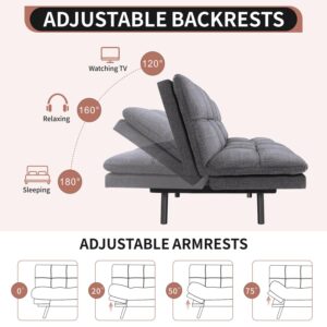 MUUEGM Futon Sofa Bed Convertible Memory Foam Sleeper Couch,Modern Loveseat for Living Room,Small Compact Space,Dorm,Office,Adjustable Armrests Backrest Sofabed, Linen Dark Grey