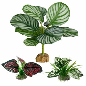 moonorange reptile artificial plants, big terrarium plants decorations supplies, aquarium fish tank plants, amphibian habitat hideout tank accessories(l set-3pcs/g)