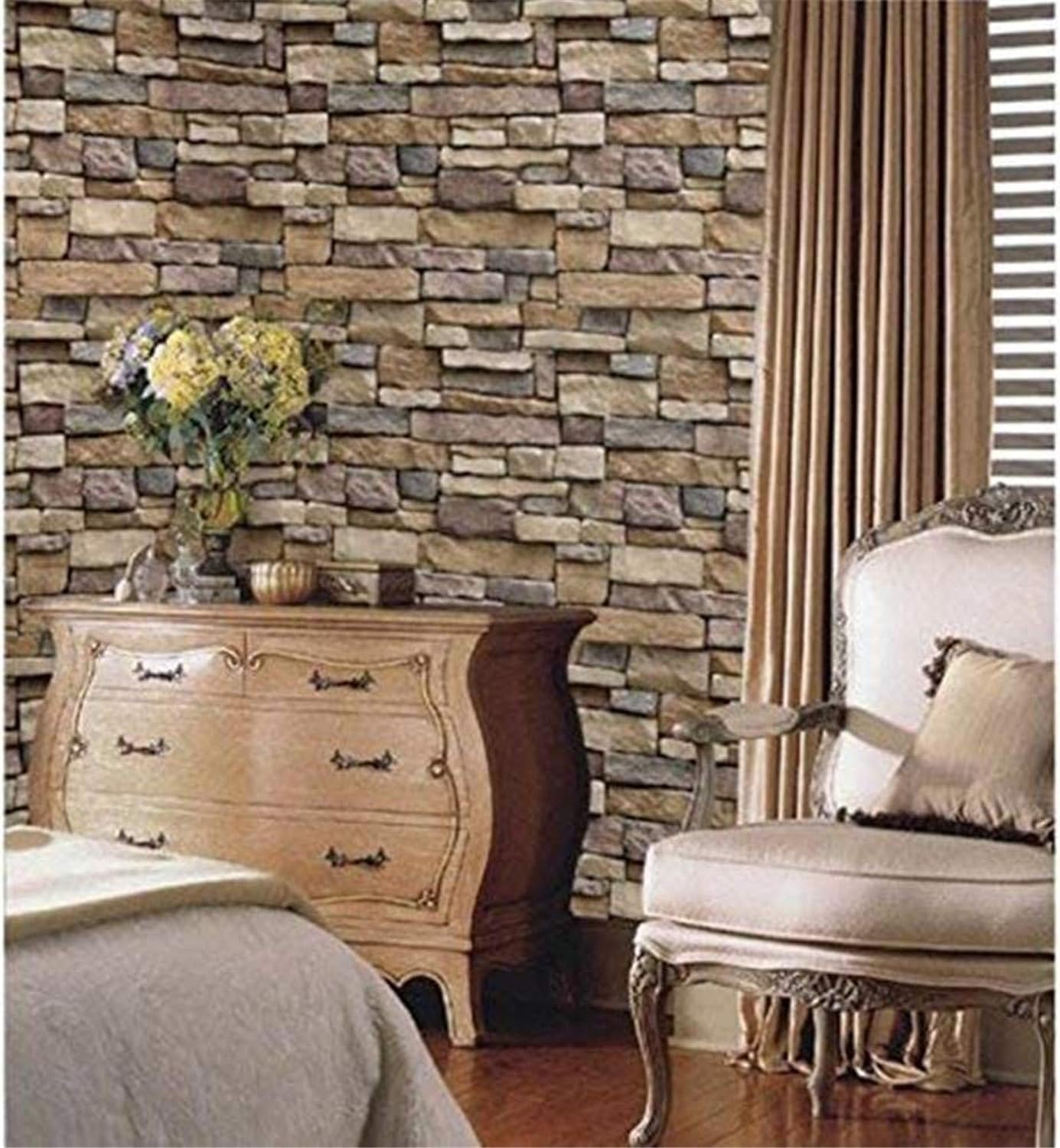 Yancorp 18"x120" Brick Wallpaper Peel and Stick Modern Stone Contact Paper Backsplash Self-Adhesive Wall Paper Kitchen Bedroom Accent Wall Brown Beige Removable Wallpaper