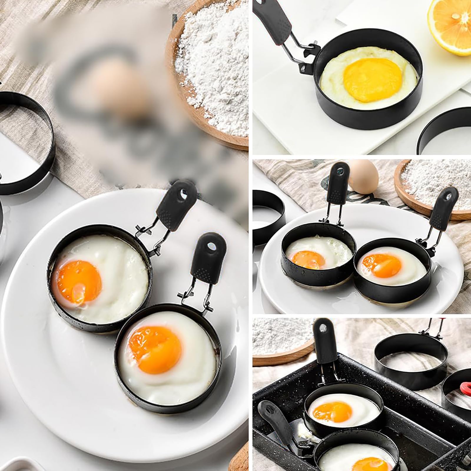 Egg Rings for Frying, Nonstick, Professional and Large, Stainless Steel, Pancake Mold with Silicone Handle, Portable Grill Accessories for Camping Indoor Breakfast Sandwich Burger…(Circles)