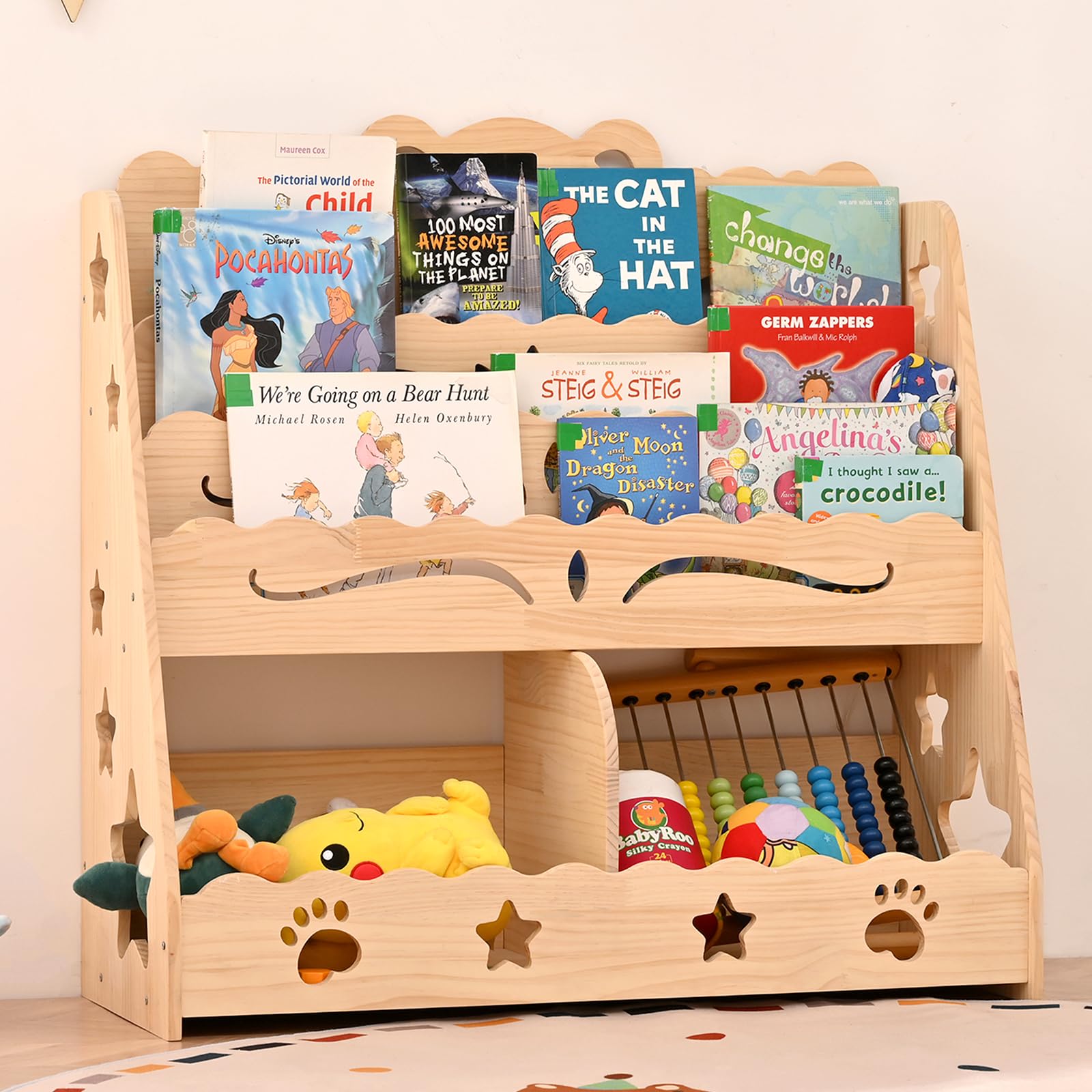 Montessori Bookshelf for Toddlers, Kids Bookshelf and Toy Storage,Toddler Bookshelf for Rooms, BabyBookshelf for Nursery Multifunctional Storage Organization