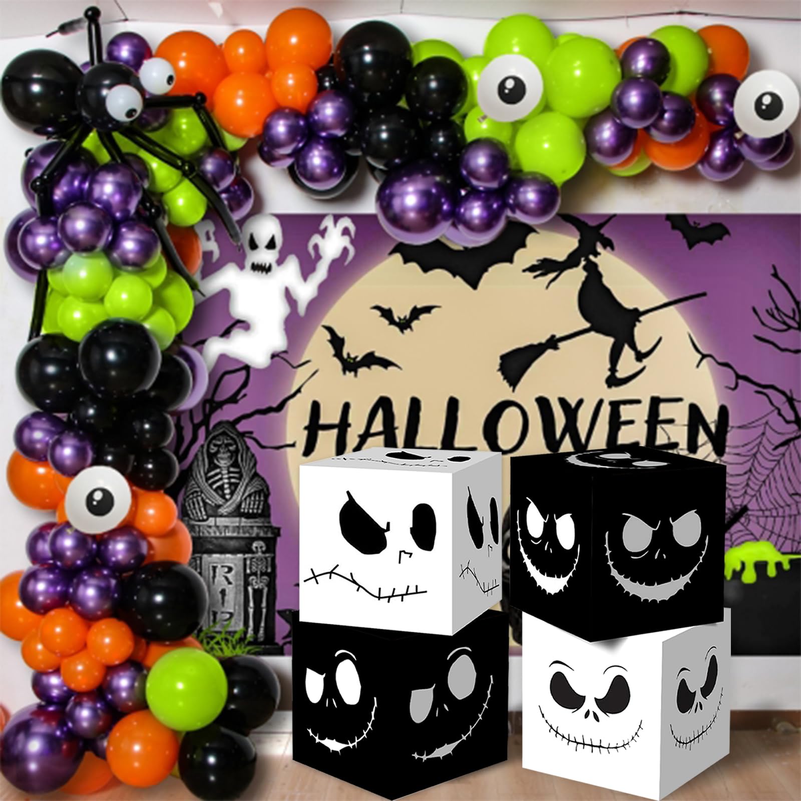 Nightmare Before Christmas Party Decorations Halloween Party Decorations Include Balloon Garland Kit, Nightmare Favor Boxes for Nightmare Before Christmas Party Supplies