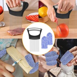 7PCS Finger Guards for Cutting Food - Stainless Steel Knife Cutting Finger Protector, Onion Holder for Slicing, Finger Cots, Thumb Guard Peelers, Onion Slicer, Knife Guard, Kitchen Tool