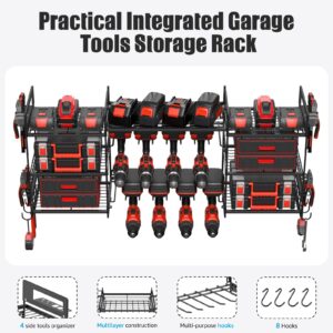 CCCEI Black Power Tools Organizer Wall Mount, Large Garage Organization and Storage, Shop 8 Drills Holder Rack and Tools Battery Utility Shelves, Cool and Unique Gift for Men, Husband.