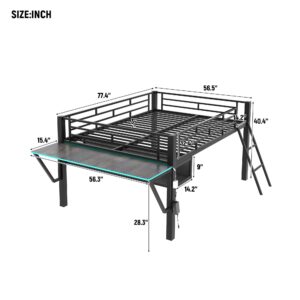 Bellemave Full Loft Bed with Desk, Gaming mid loft Bed with Desk, LED, Low loft Bed for Adults, Teens, Kids, Full loft Bed with Storage Space, Black